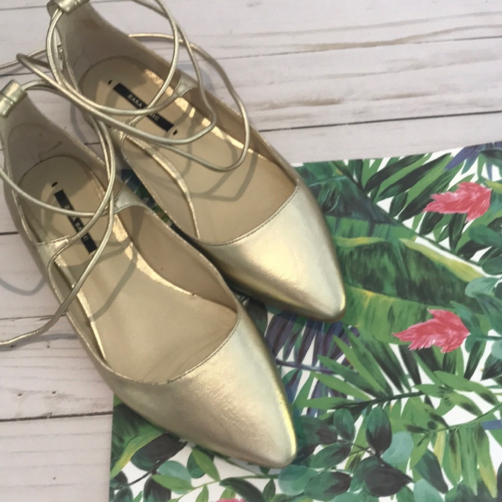 Zara Gold Point flat Shoes 6